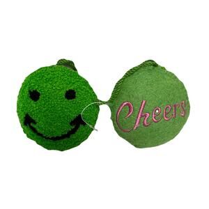 Smiley face / Cheers Orniment Fluffy 3 Inches Christmas Or Gift SET OF 2